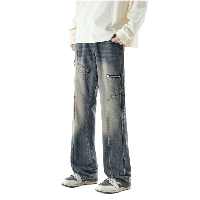 Wiaofellas  -  Vintage Wash To Do Old Micro Flared Pants for Men Spring and Autumn High Street Vibe Casual All-match Jeans for Men