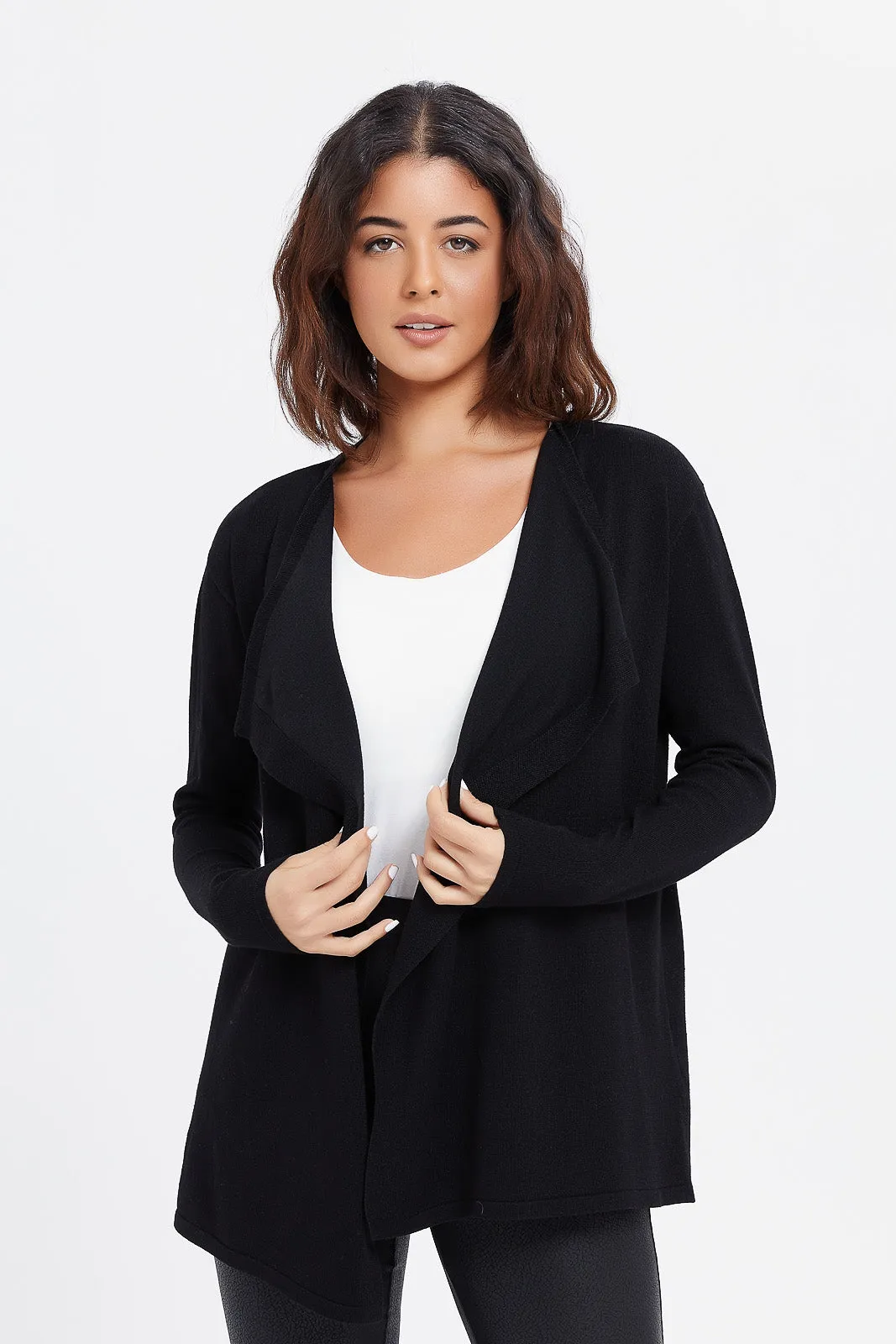 Women Black Waterfall Cardigan