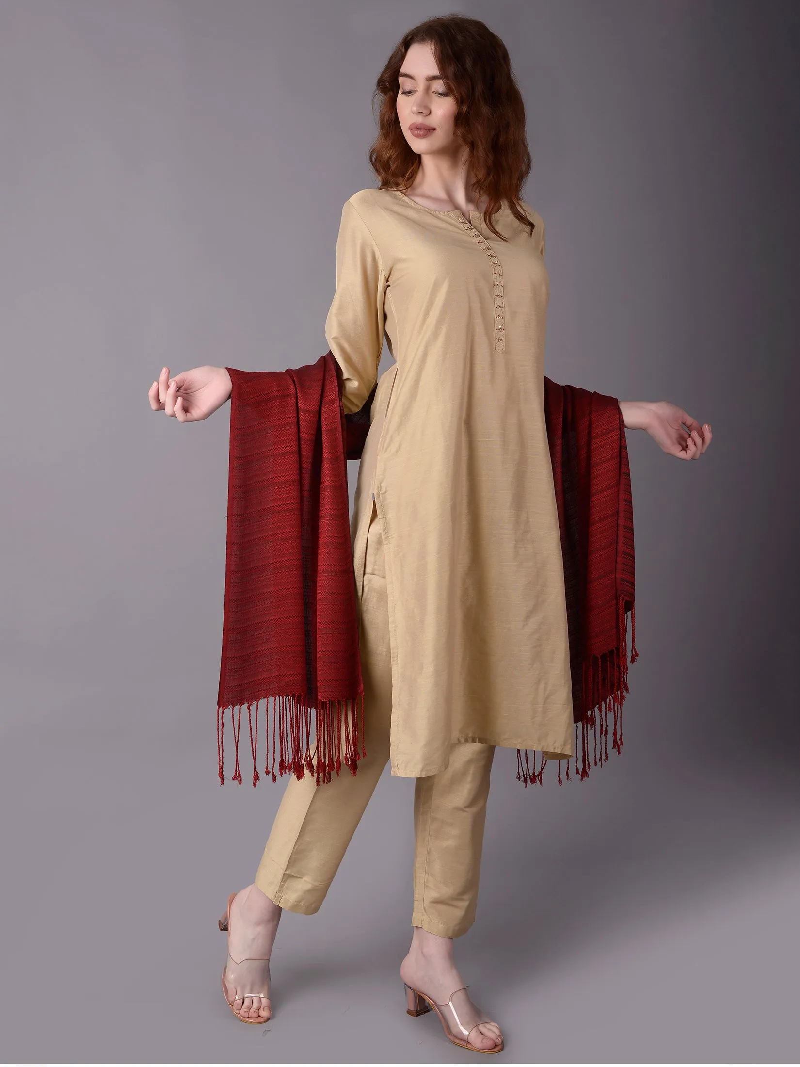 Women Maroon Printed Stole