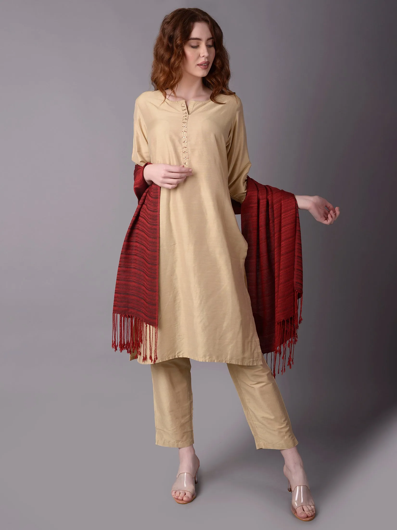 Women Maroon Printed Stole