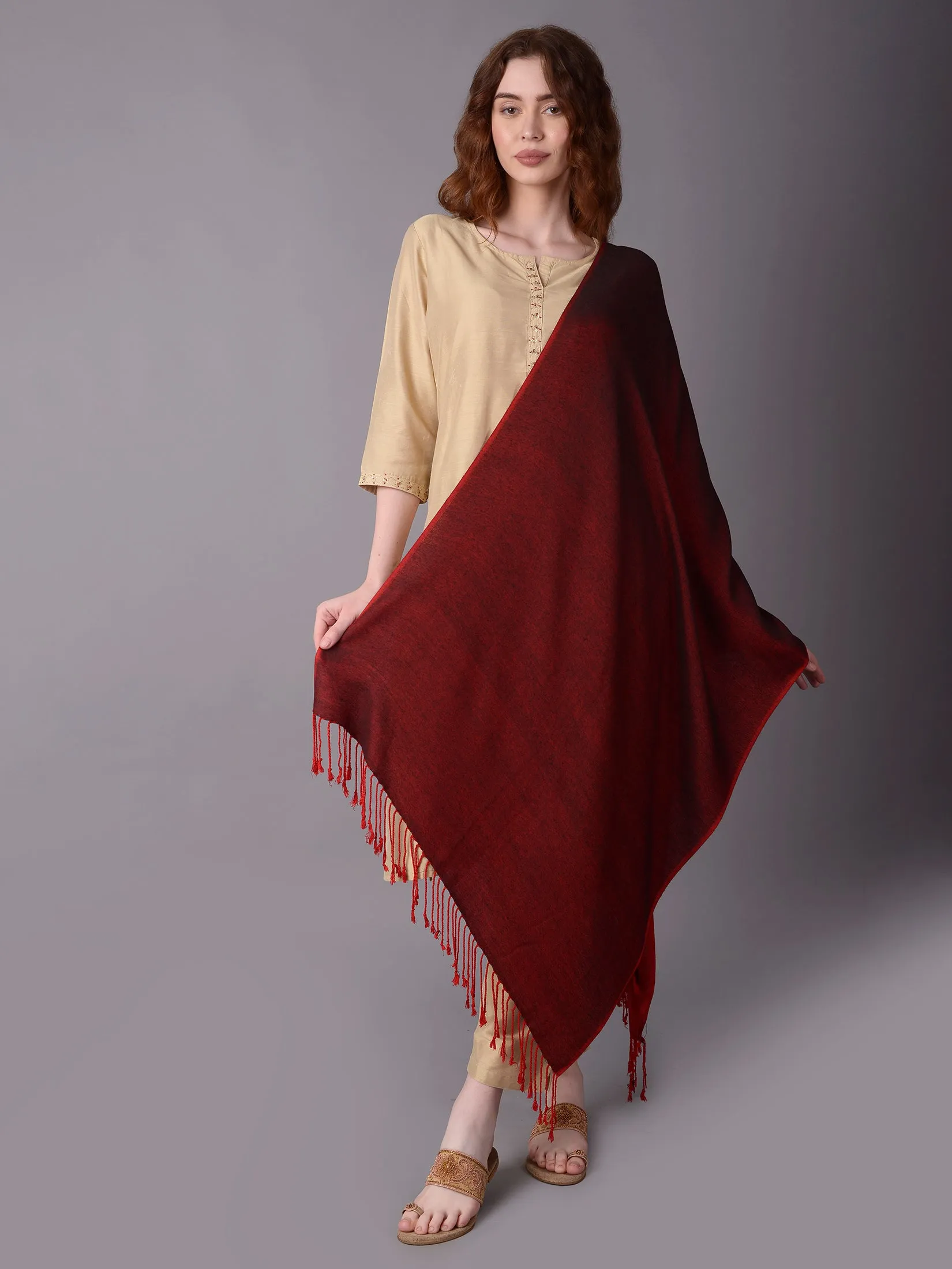 Women Maroon Solid Stole