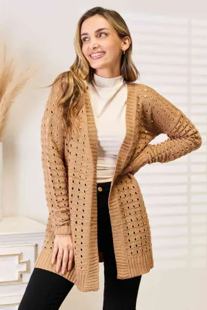Woven Right Openwork Horizontal Ribbing Open Front Cardigan (BFD) T